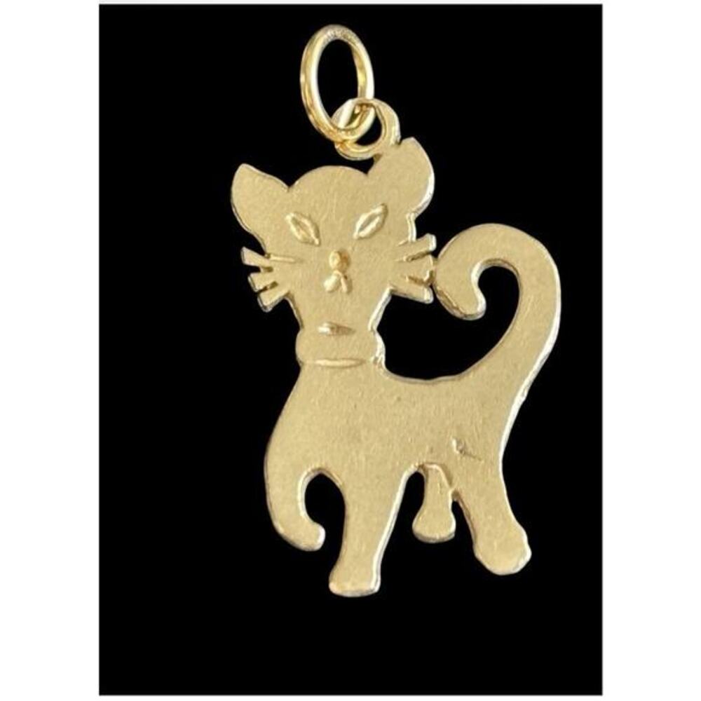 Vtg 1970’s 14k 585 Yellow Gold Cat Charm Pendant